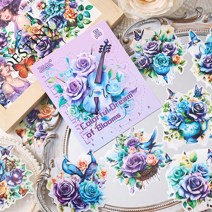 Water Color Flower Rhyme Sticker 15pcs