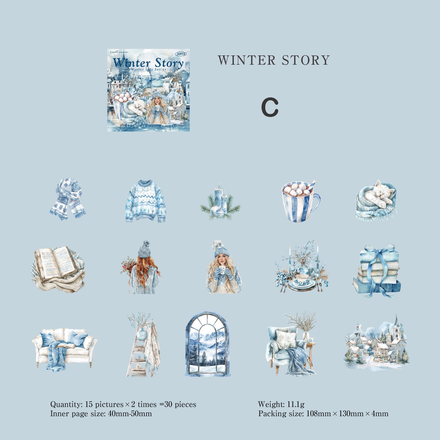 Winter Life Series Stickers 30pcs