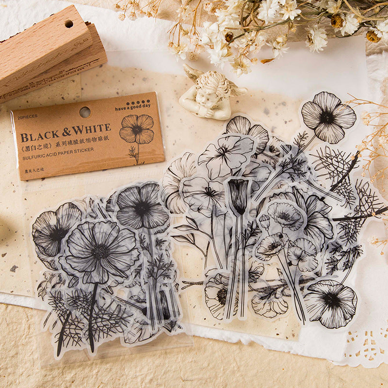 Black and White Flower Stickers