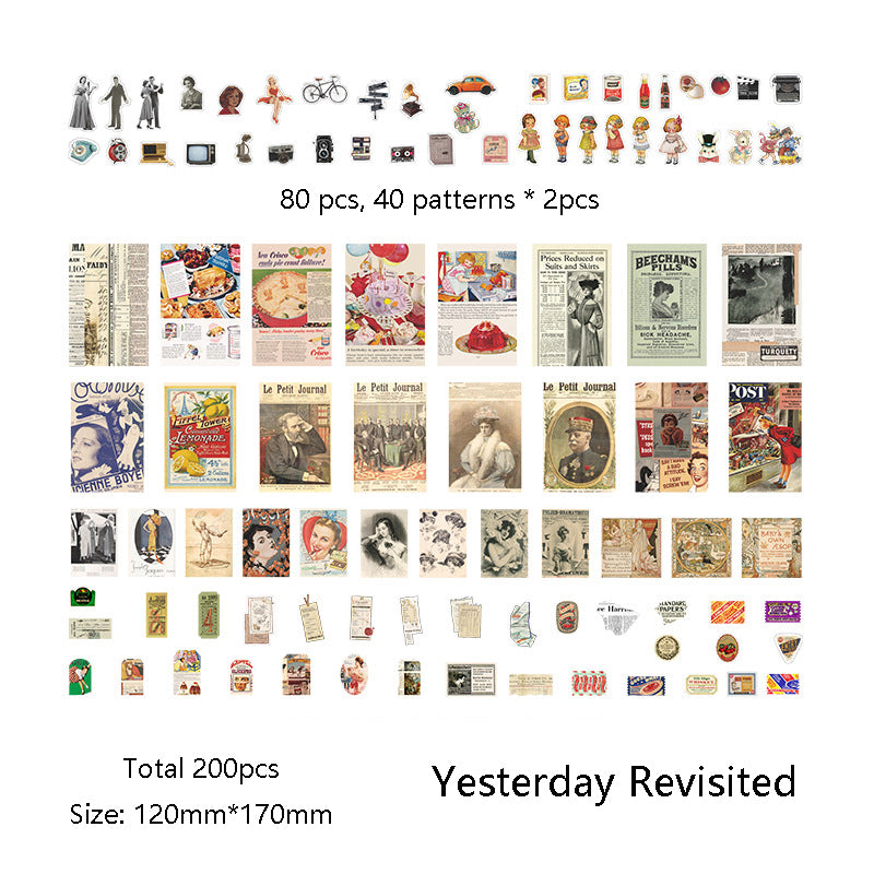Vintage Scrapbooking Paper and Stickers 200pcs