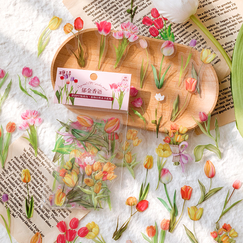 Pegatinas Vintage de flores para artesanías, pegatinas de plantas