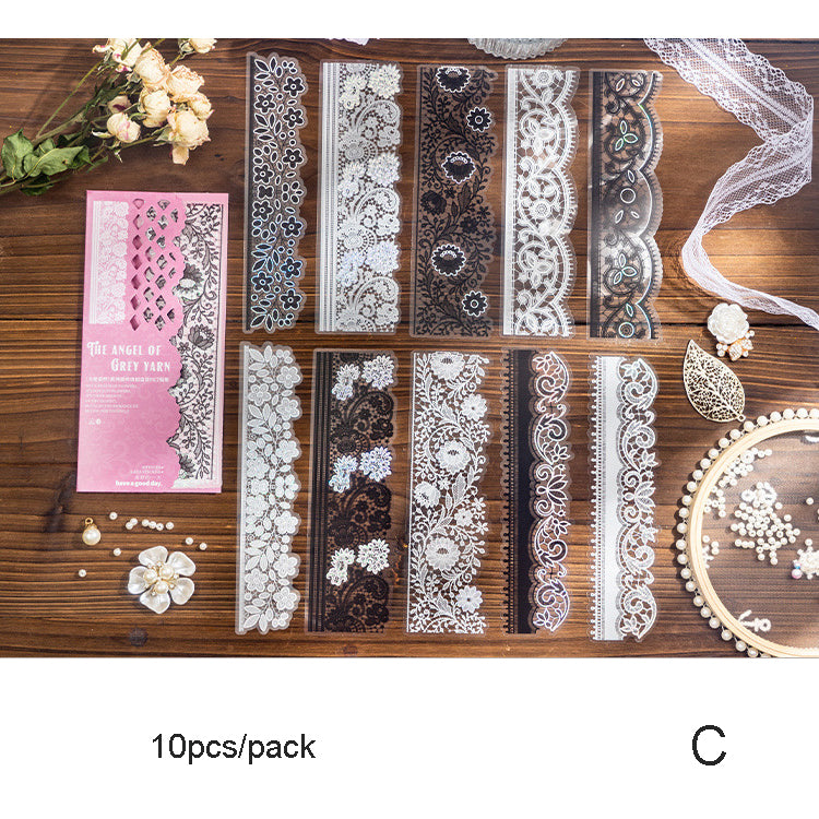 The Angel of Grey Yarn Lace Stickers 10pcs