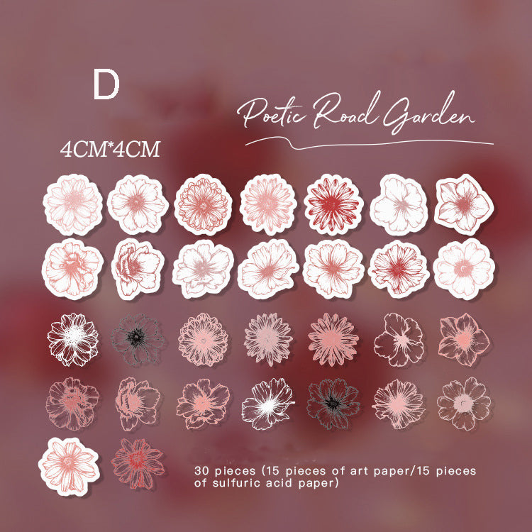 Poetic Rood Garden Flower Sticker 30pcs