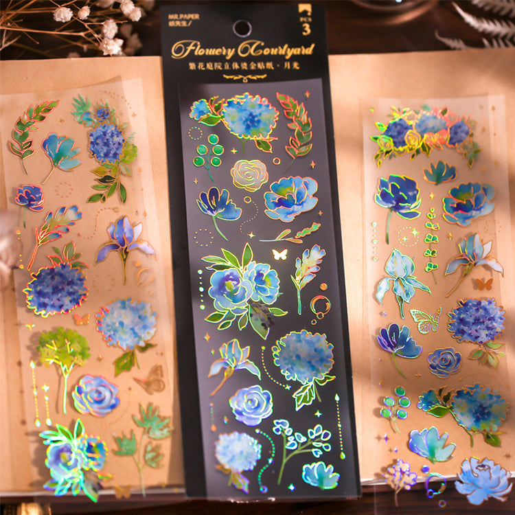 Pegatinas de flores en relieve de lámina caliente de PVC 3 piezas