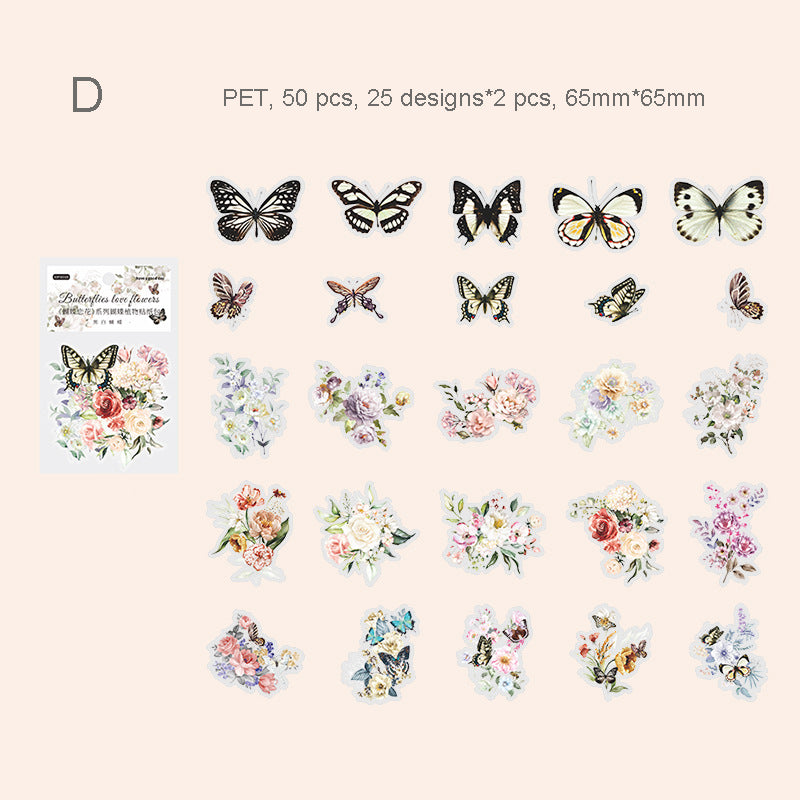 Butterflies Love Flowers PET Stickers 50pcs