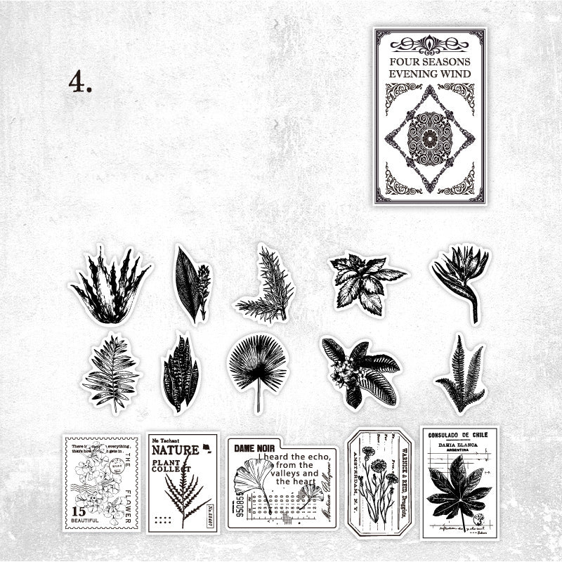 Vintage Black and White Plants Stickers 30pcs