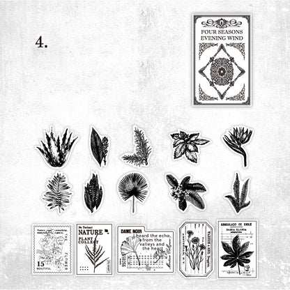 Vintage Black and White Plants Stickers 30pcs