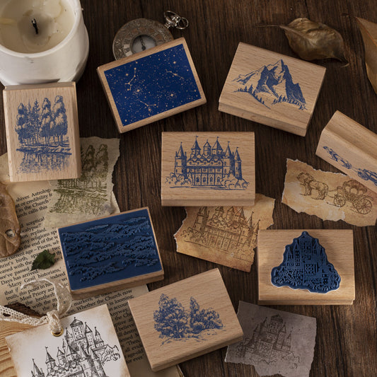 Moon Night Castle Series Wooden Stamp 8 Style