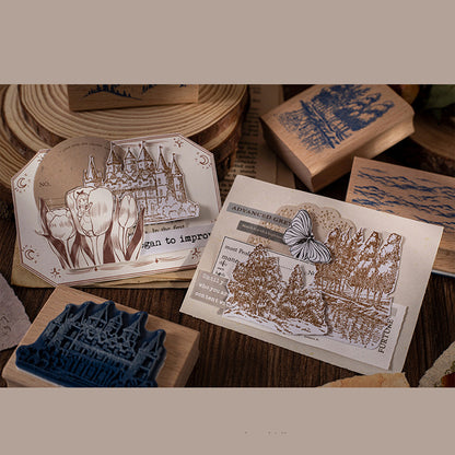 Moon Night Castle Series Wooden Stamp 8 Style